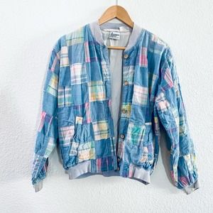 Vintage 90s London Fog blue patchwork button up jacket size small